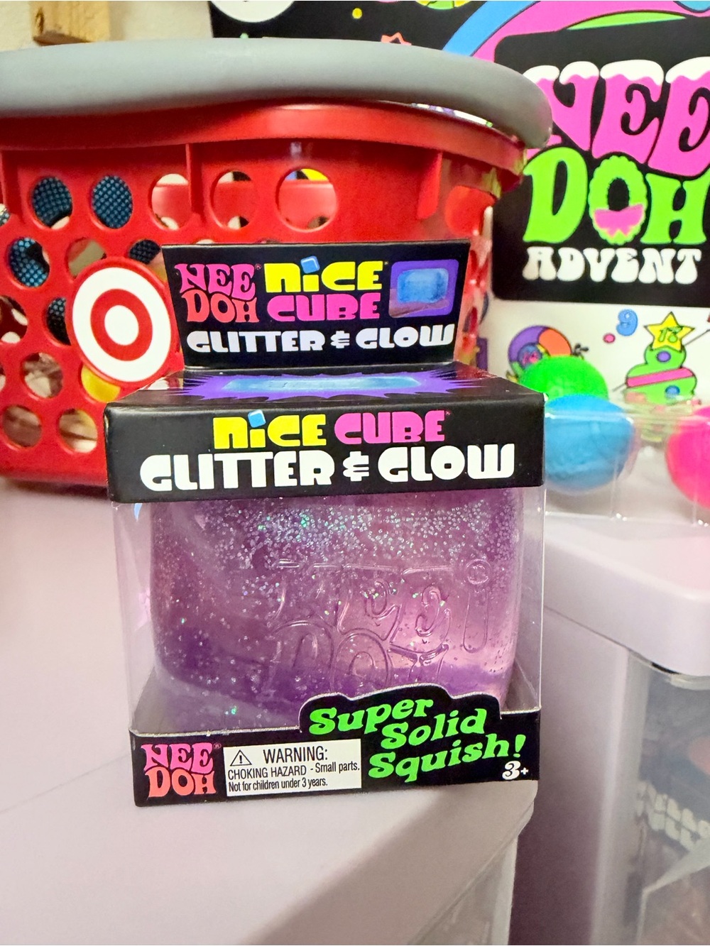 NeeDoh Nice Cube Glitter & Glow Squish Toy - Purple
